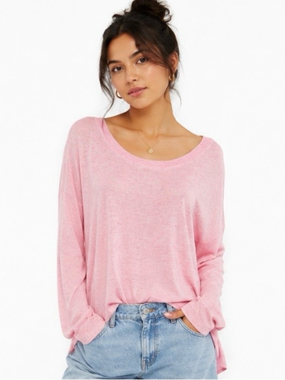 H&M PINK FLECKED OPEN BACK SWEATER KNIT TOP 12